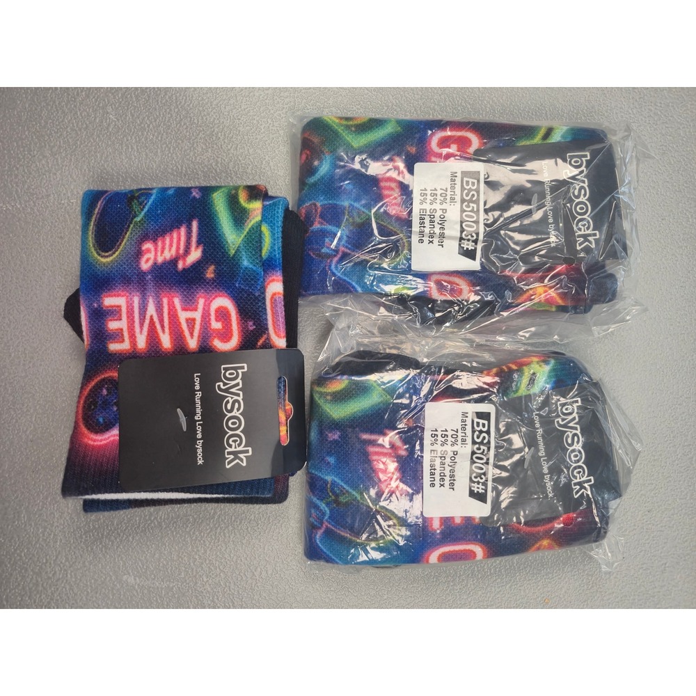 Bysock Game Time Running Socks 3 Pair Lot Neon Gamer Crew BS5003# Multicolor‎